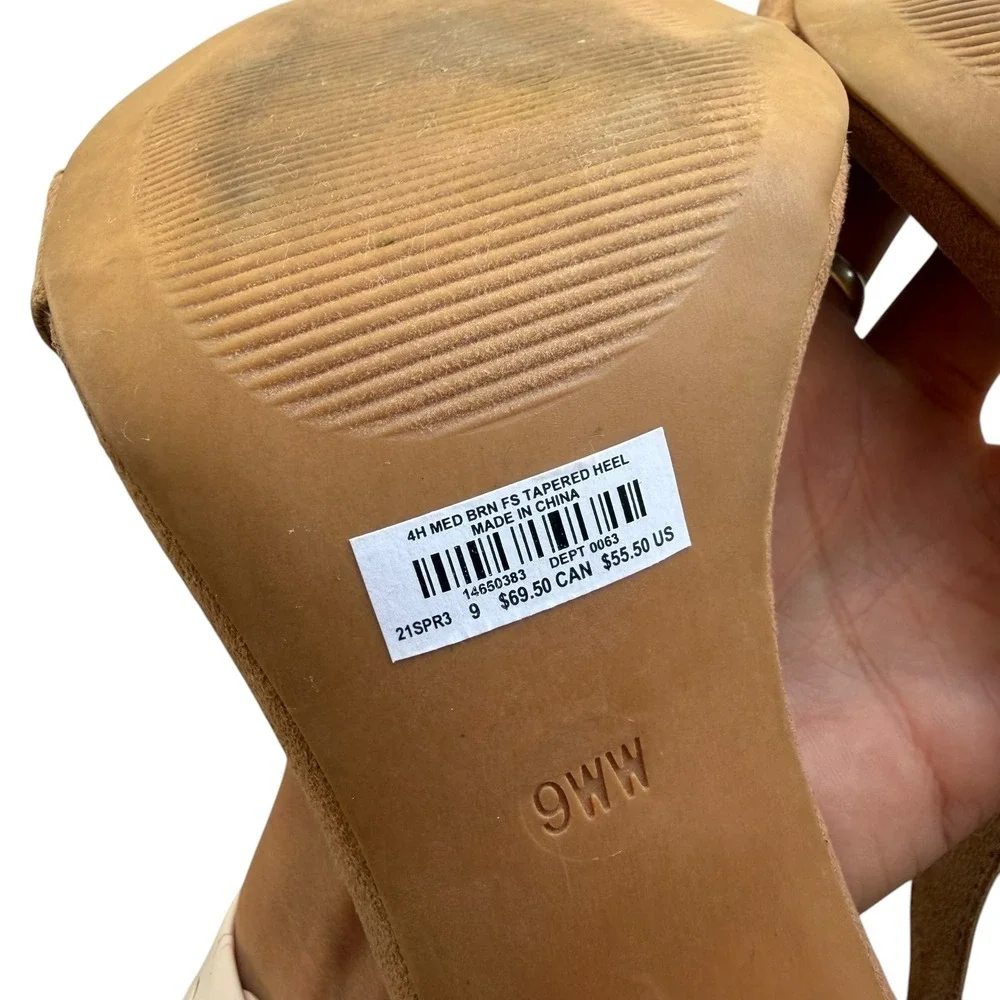 Torrid Women 9WW Camel Brown Faux Suede Two Strap Tapered Heel Sandal Minimalist